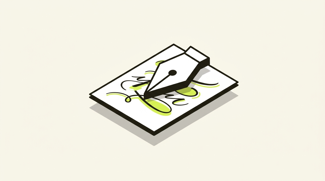 Plume de copywriting sur une page
