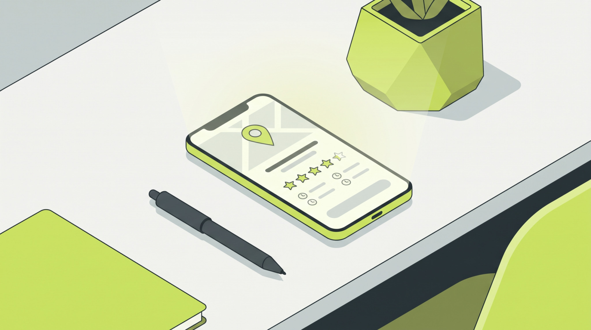 Fiche Google Business sur smartphone avec carte, avis et horaires