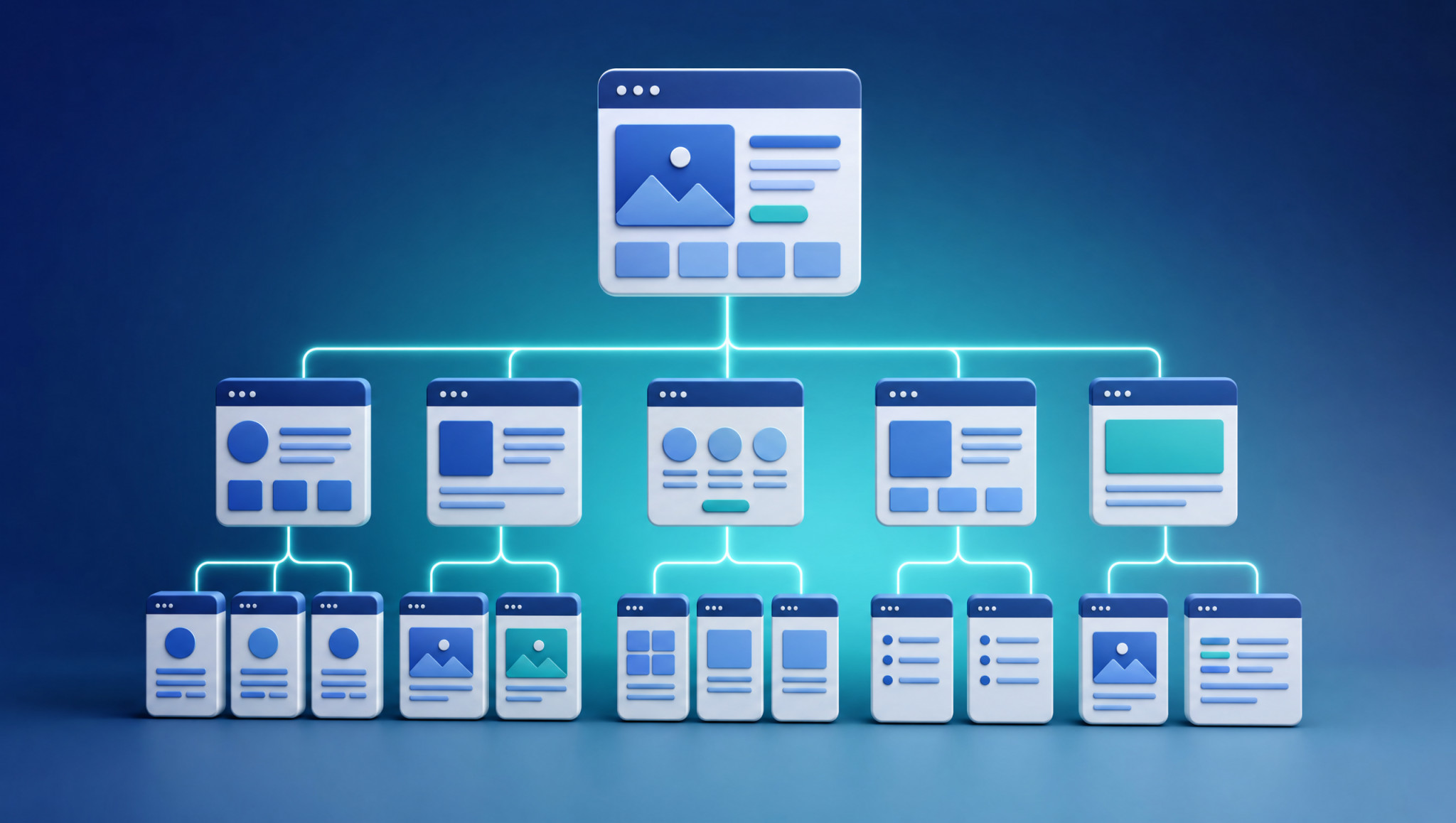 Arborescence d’un site web reliée depuis la page d’accueil, illustrant un sitemap XML