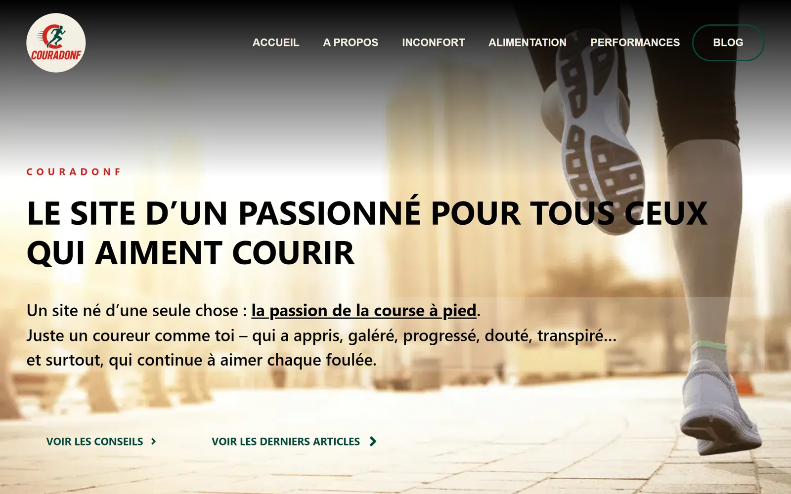 Page d’accueil du blog Couradonf, le site d’un passionné pour tous ceux qui aiment courir