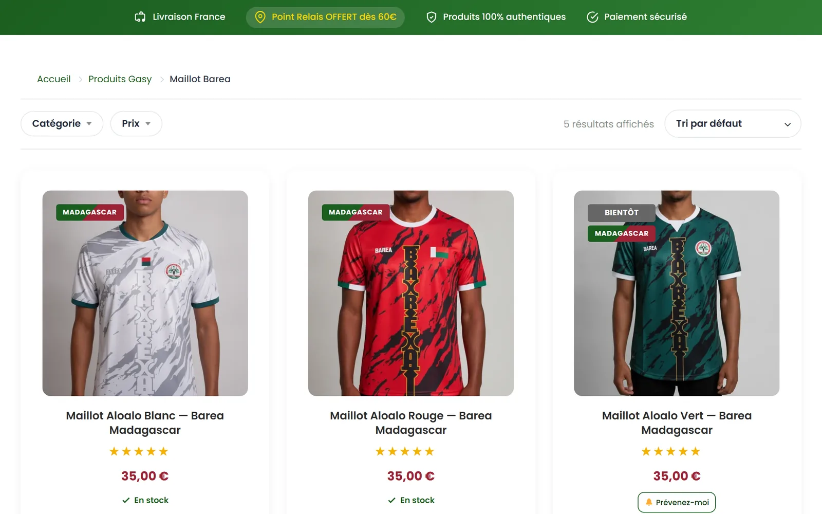 Catégorie des maillots Barea de Madagascar sur ProduitsGasy