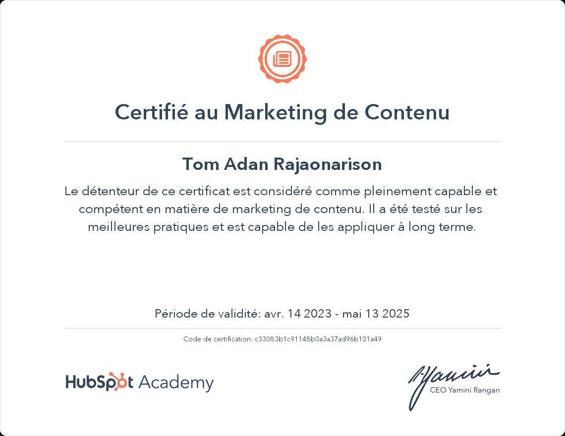 Certificat HubSpot Academy — Marketing de contenu