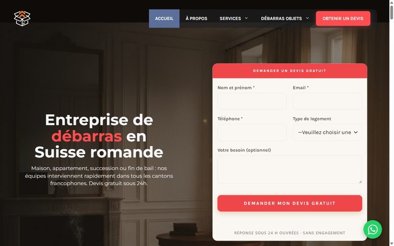 Site de génération de leads Encombrant réalisé par Tom Adan
